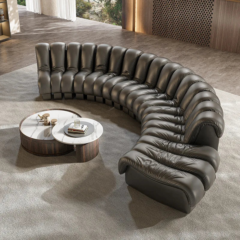 Artistic High End White Leather De Sede DS 600 Snake Sofa Curved Modular Sectional Sofa Round Water Proof Couch Set