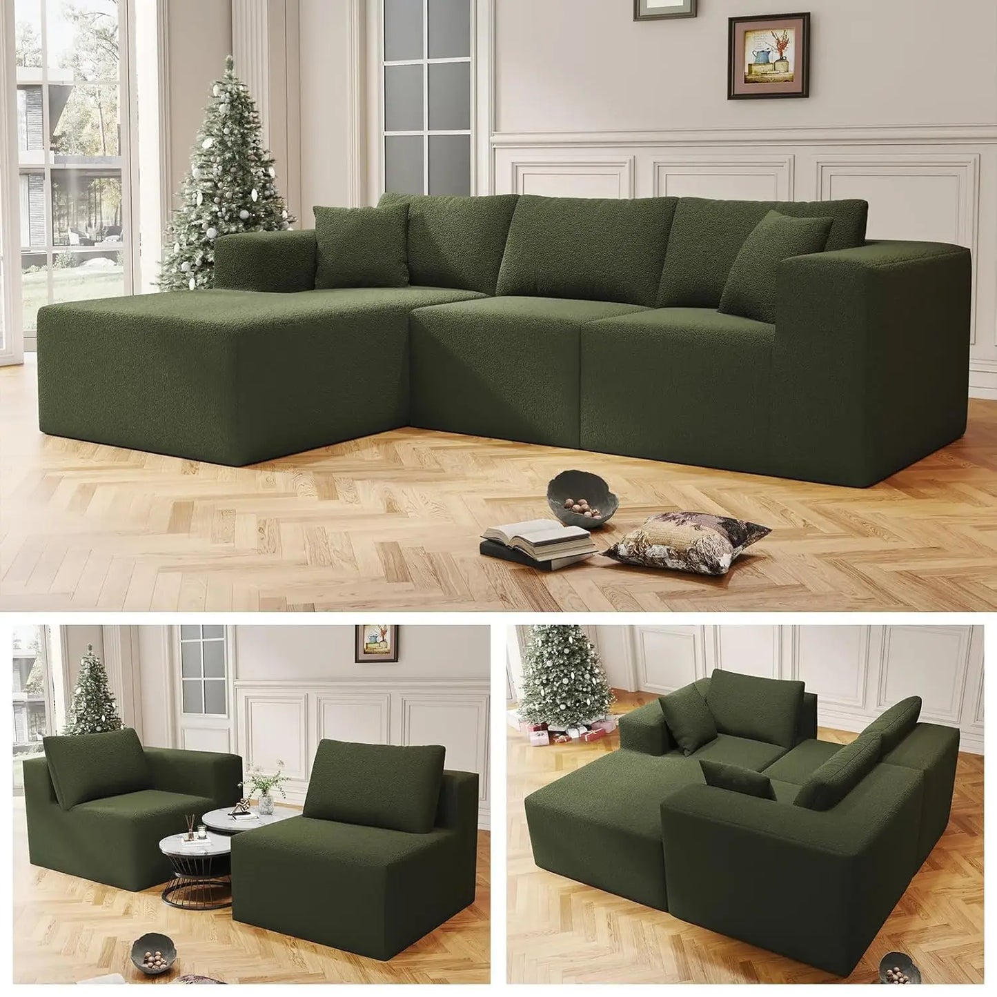 108" Cloud Sectional Couch with L-Shape Chaise,4 Seat Modern Modular Sofa with Deep Seat,Upholstered Couches for Living Room Bed