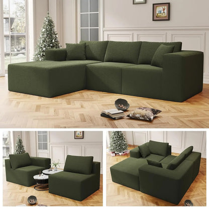 108" Cloud Sectional Couch with L-Shape Chaise,4 Seat Modern Modular Sofa with Deep Seat,Upholstered Couches for Living Room Bed