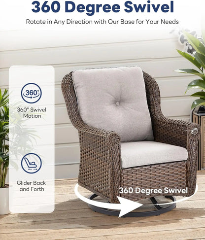 Patio Swivel Chairs Set of 2-High Back Swivel Rocker Outdoor Chair Patio Chair for Deck Porch Lawn Garden Backyard-Brown/Beige