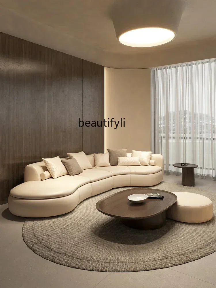 20031A Curved Leather Sofa First Layer Cowhide Semicircle Living Room Italian Modern Simple High-End Elegant