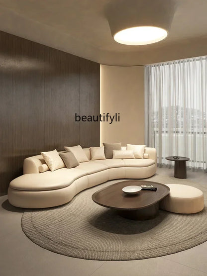 20031A Curved Leather Sofa First Layer Cowhide Semicircle Living Room Italian Modern Simple High-End Elegant