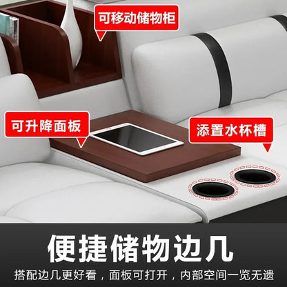 Genuine leather sofa massage seat, cowhide multifunctional living room furniture, leather art storage, sofa combination