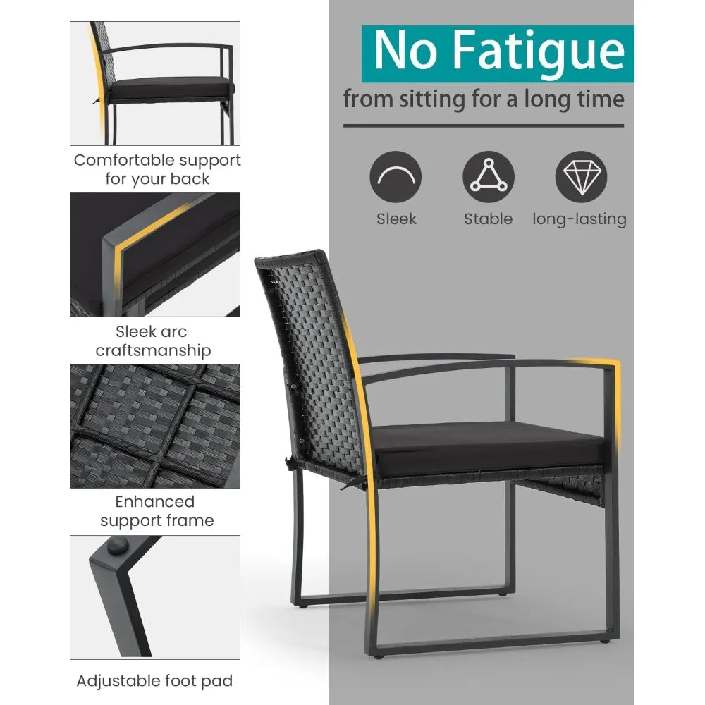 Patio Furniture Set, Outdoor Rattan Bistro Set with Coffee Table, Durable Steel Frame with Strapped Cushions for Garden, Balcony