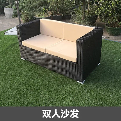 Outdoor rattan sofa, rainproof and sunscreen woven three piece set, tea table combination, outdoor furniture
