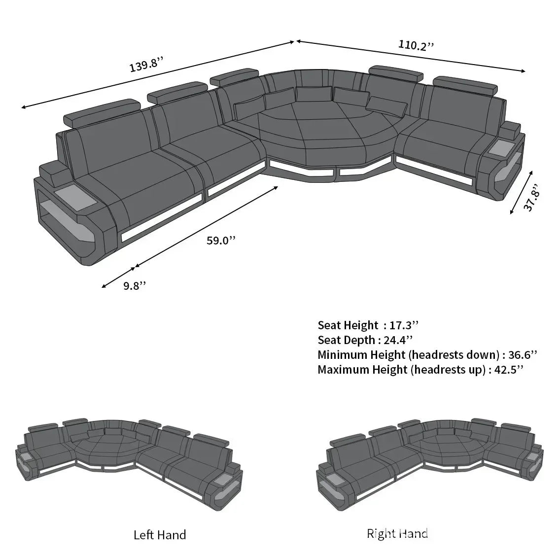 Modern Living Room Furniture L Shape Corner LED Leather Sofa with app control