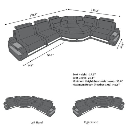 Modern Living Room Furniture L Shape Corner LED Leather Sofa with app control