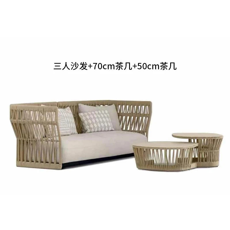 Outdoor rattan sofa combination outdoor open-air waterproof sunscreen rattan tables and chairs villa home leisure garden