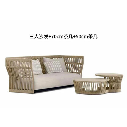 Outdoor rattan sofa combination outdoor open-air waterproof sunscreen rattan tables and chairs villa home leisure garden