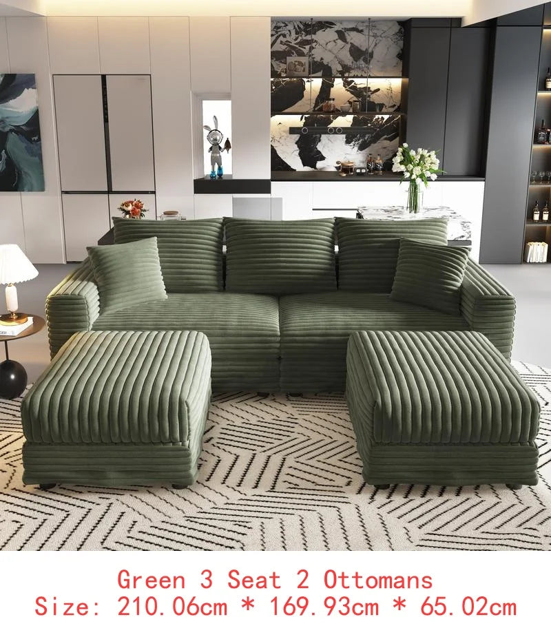 82.7" Plush Corduroy 3-Seat Sofa, Modern Comfy Upholstered Cloud Couch, Deep Seat Lounge Chair with Soft Pillows for Living