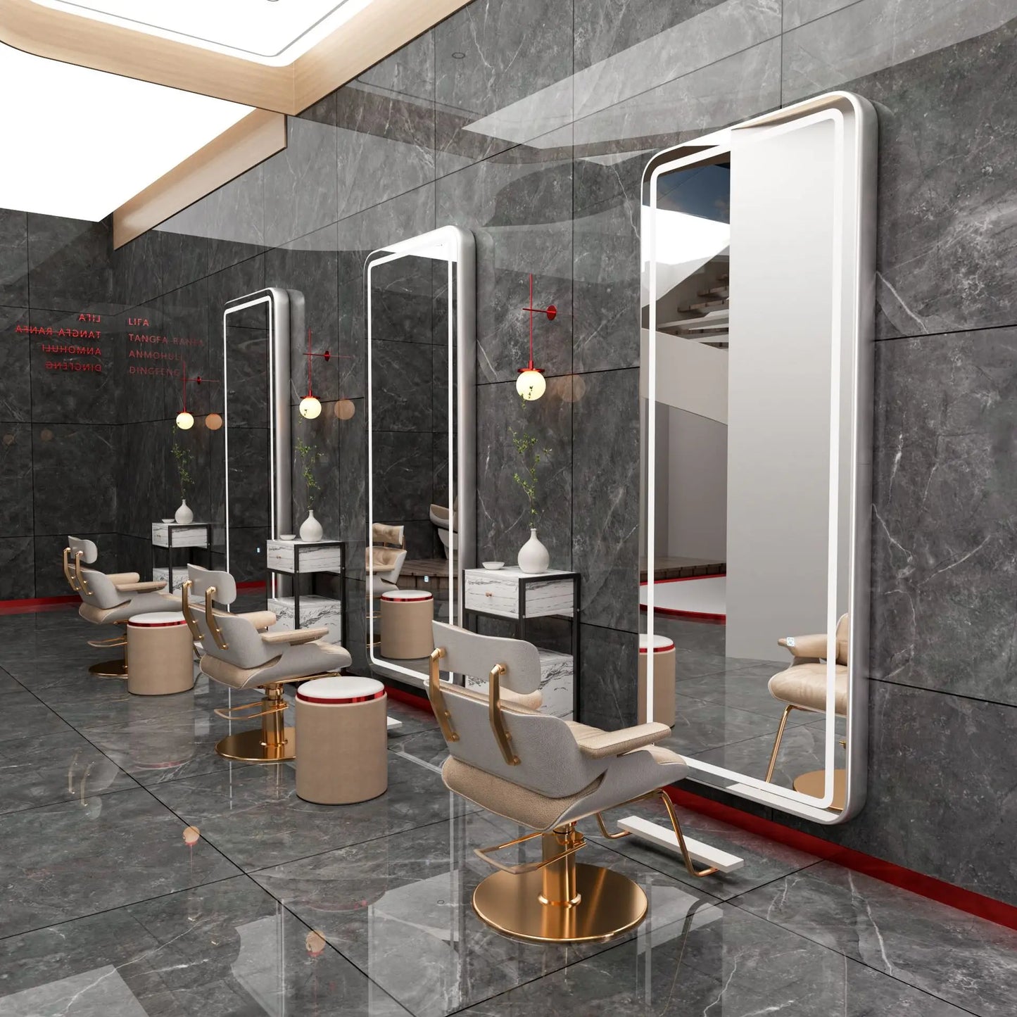 3PCS Professional LED Light Hair Salon Mirror - Large Modern Single-Sided Dressing Station for Barbershop  Styling