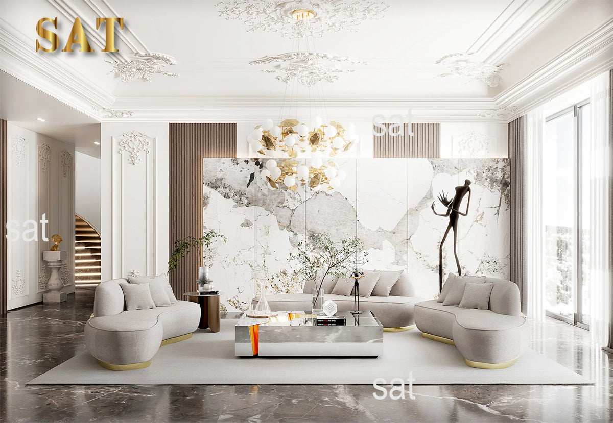 Italian Designer Luxury Living Room Sofa Set Villa Modern Couch Metal Base Velvet Curved Home Hotel Living Room Furniture
