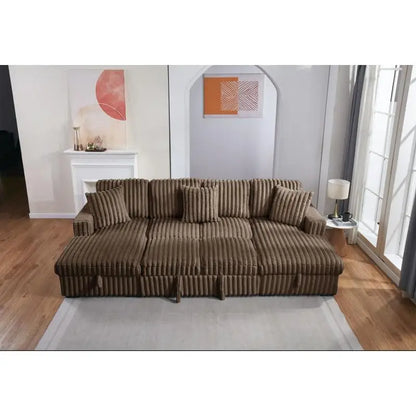 Brown Pull Bed Storage Chaise Sectional Sofa - Versatile Modern Convertible Couch with Sleep Function and Ample Storage,