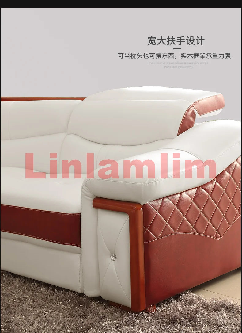MANBAS Italian Cow Genuine Leather Couch Set Big Sofas Modernos Para Sala with Speaker, Bluetooth Audio, USB Charging,Storage
