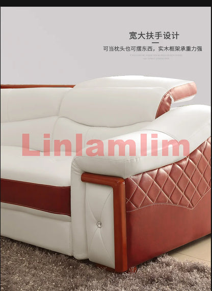 MANBAS Italian Cow Genuine Leather Couch Set Big Sofas Modernos Para Sala with Speaker, Bluetooth Audio, USB Charging,Storage