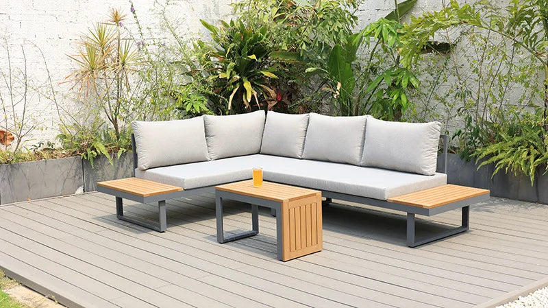 Outdoor Sofa Villa Park Terrace Plastic Wood Courtyard Garden Outdoor Sofa Set Open-air Light Luxury Combination Sofa