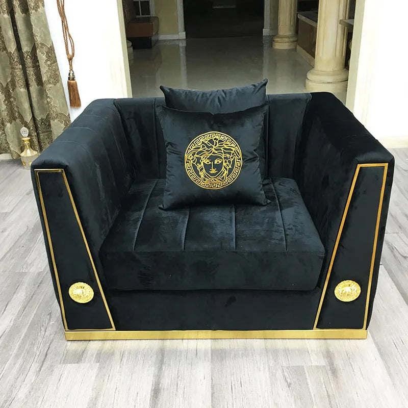 Modern Luxury Black Golden Velvet Sofa and Love Seat Nordic Gold Bellini 3 Sectional Couch for Wedding Home Living Furniture Set