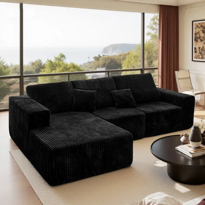 Black Deep Seat Cloud Sectional - 112.99" L-Shape Right Chaise Modular Sofa No Assembly Bedroom Living Room