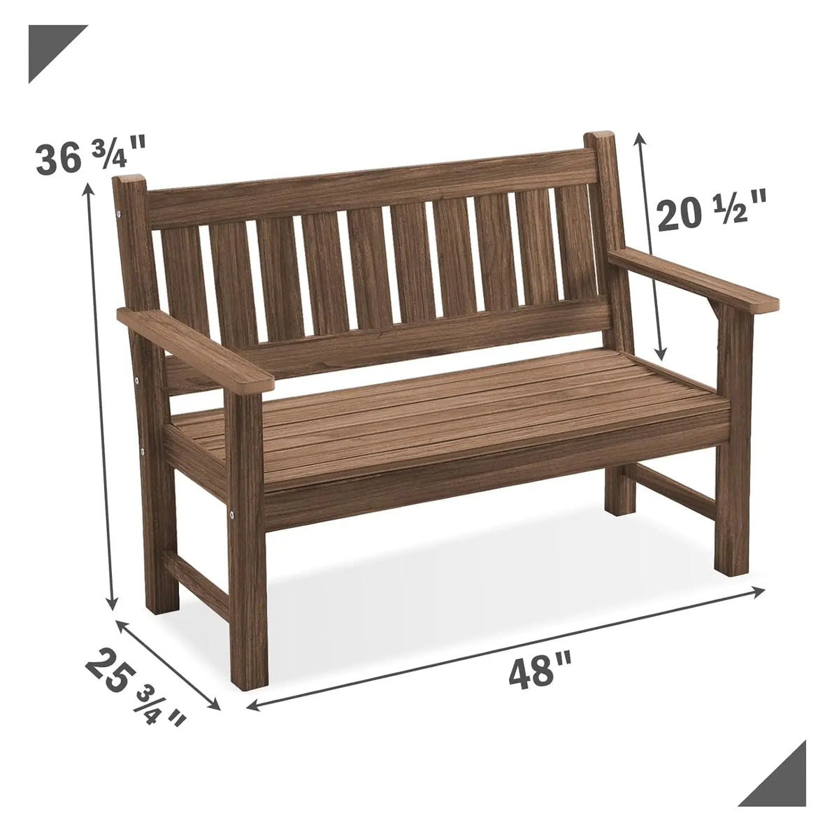 Outdoor Bench, 2-Person Garden Bench, Poly Lumber Patio Bench for Outdoors, Porch, and Park (Brown), Customized