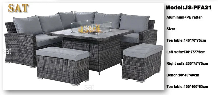 Modern Luxury Lounge Waterproof Patio Couch Sofa Garden Set Fire Pit Aluminum Wicker Rope Rattan Outdoor