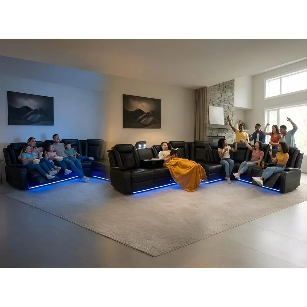 Power Recliner Set with LED, Cup Holders & Home Theater