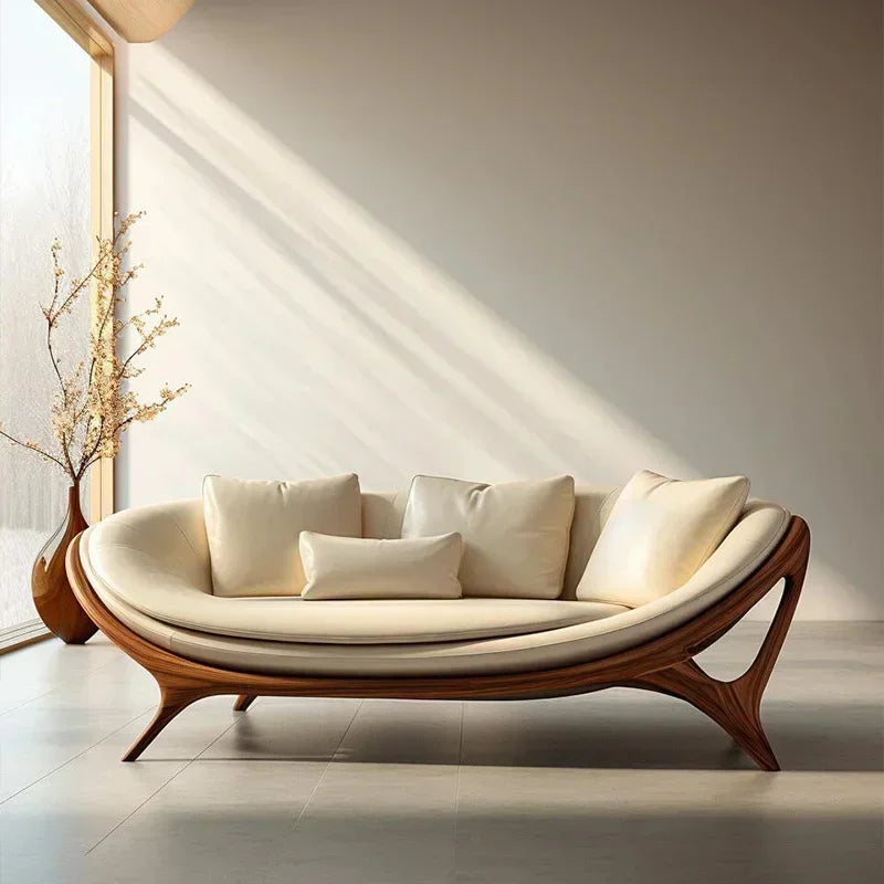 a3813  New Chinese-style solid wood sofa living room modern simple small apartment leather recliner sofa lazy chair