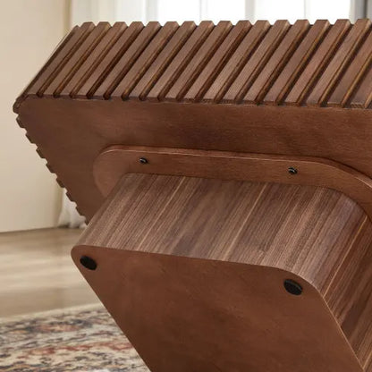 Modern Handcraft Drum Coffee Table Square Coffee Table for Living Room,Small Wooden Coffee Table,Walnut Color