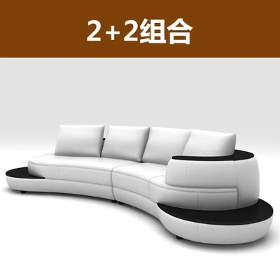 Luxury Modern Curved Genuine Leather Sofa Sectional Couch White and Black Design Living Room Contemporary Home Decoration
