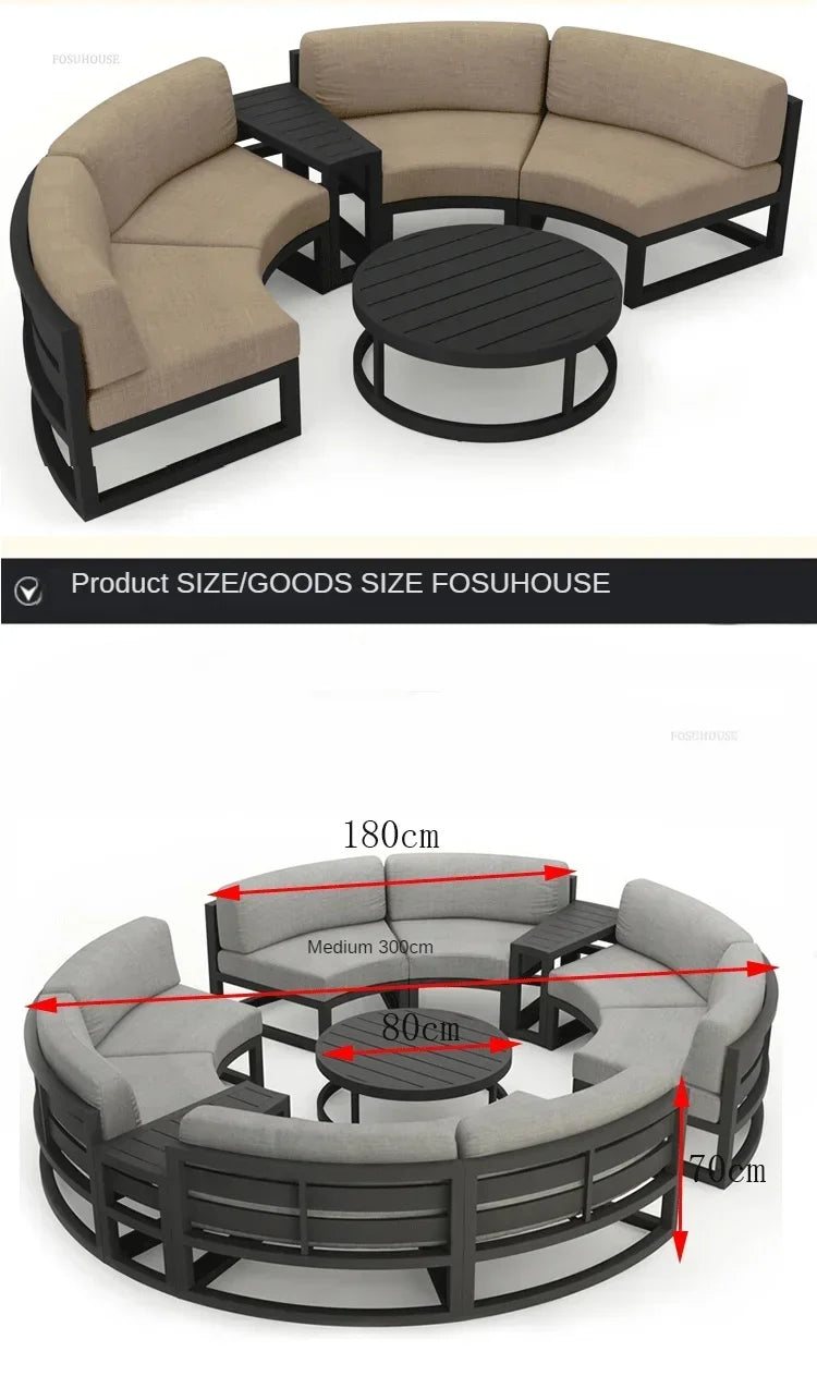 Outdoor Waterproof Sun Protection Garden Sofas Curved Outdoor Sofa Aluminum Alloy Courtyard Villa Reception Sofa Coffee Table EE