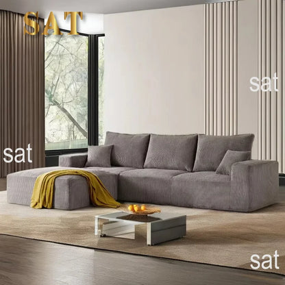 Modern Sectional Sleeper Sofa Bed 3-Seater Grey Lounge Couch Corduroy Convertible Sponge Compression Modular Sofas Chaise Home