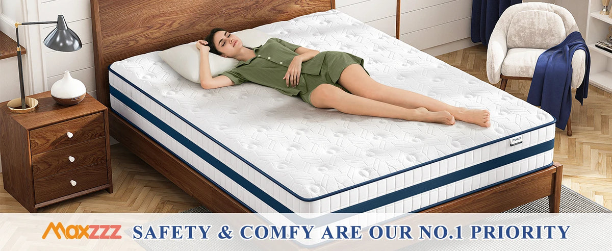 Maxzzz 10-12'' Twin/King/Queen Size Mattress, Bed with Gel Memory Foam & Individually Pocket Coils for Pressure Relief & Support
