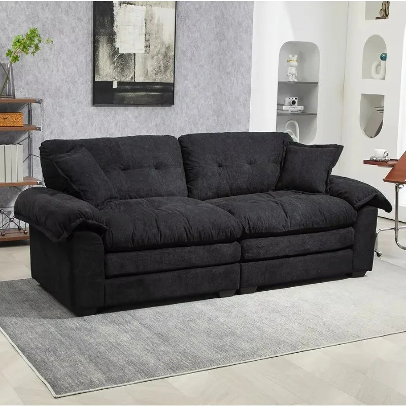 84 Convertible Modern Sofa Double Sofa Deep Seat with Two Cushions Memory Sponge Living Room Apartment Office Lounge - Black