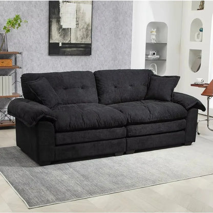84 Convertible Modern Sofa Double Sofa Deep Seat with Two Cushions Memory Sponge Living Room Apartment Office Lounge - Black
