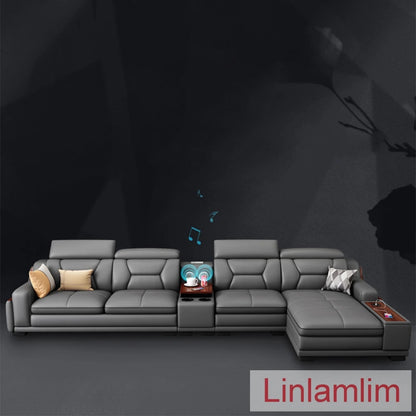 Beautify Your Living Room with Linlamlim Italian Genuine Leather Sofa - Bluetooth Speaker, Adjustable Headrests and USB Charging