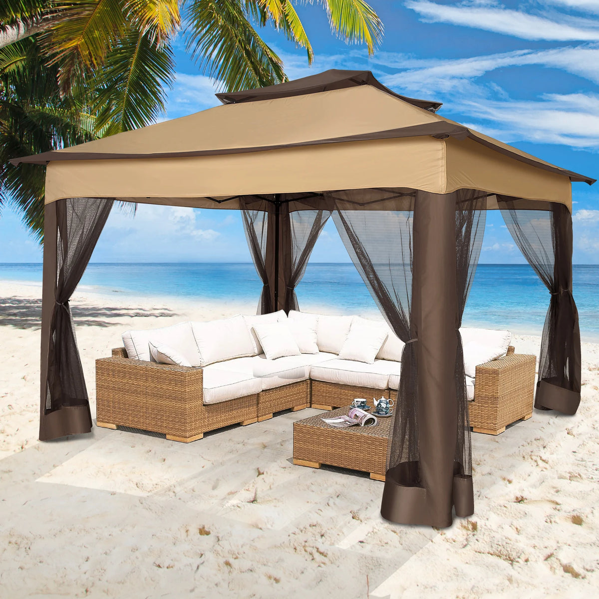 11x11 Pop up Gazebo on Clearance with Mosquito Netting&Sandbags, Outdoor Canopy Tent with 4 Ropes 8 Stakes&Portable Carrying Bag