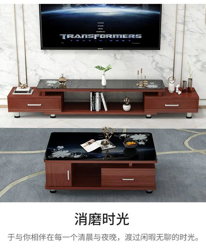 Modern & Minimalist Tempered Glass Expandable TV Stand & Coffee Table Set - European Style, Ideal for Small - Space Living Rooms