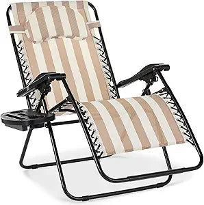 Oversized Zero Gravity Chair, Folding Outdoor Patio Lounge Recliner w/Cup Holder Accessory Tray, Pillow - Gray