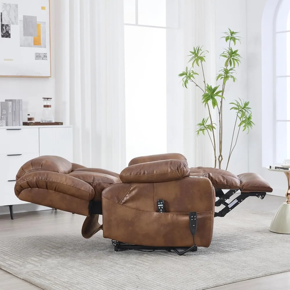Lay Flat Lift Recliner Chair with Massage & Heat for Elderly People, Electric Power Lift Chair with Dual Motor, Cup Holders