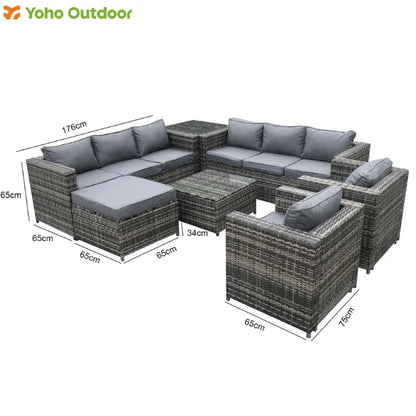 9 Seater 7-Piece Outdoor Sectional Sofa with PE Rattan Wicker and Durable Steel Frame for Garden Patio Furniture