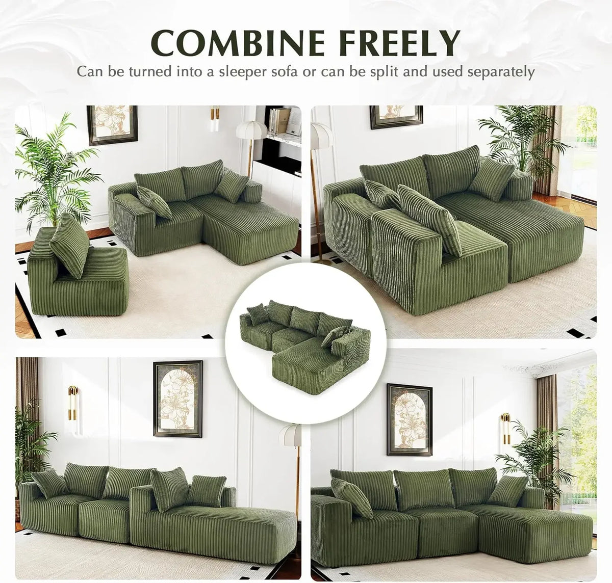 Modular Sectional Sofa for Living Room L Shaped Boneless Couch, Sofa Bed Memory Foam Couches with Chaise