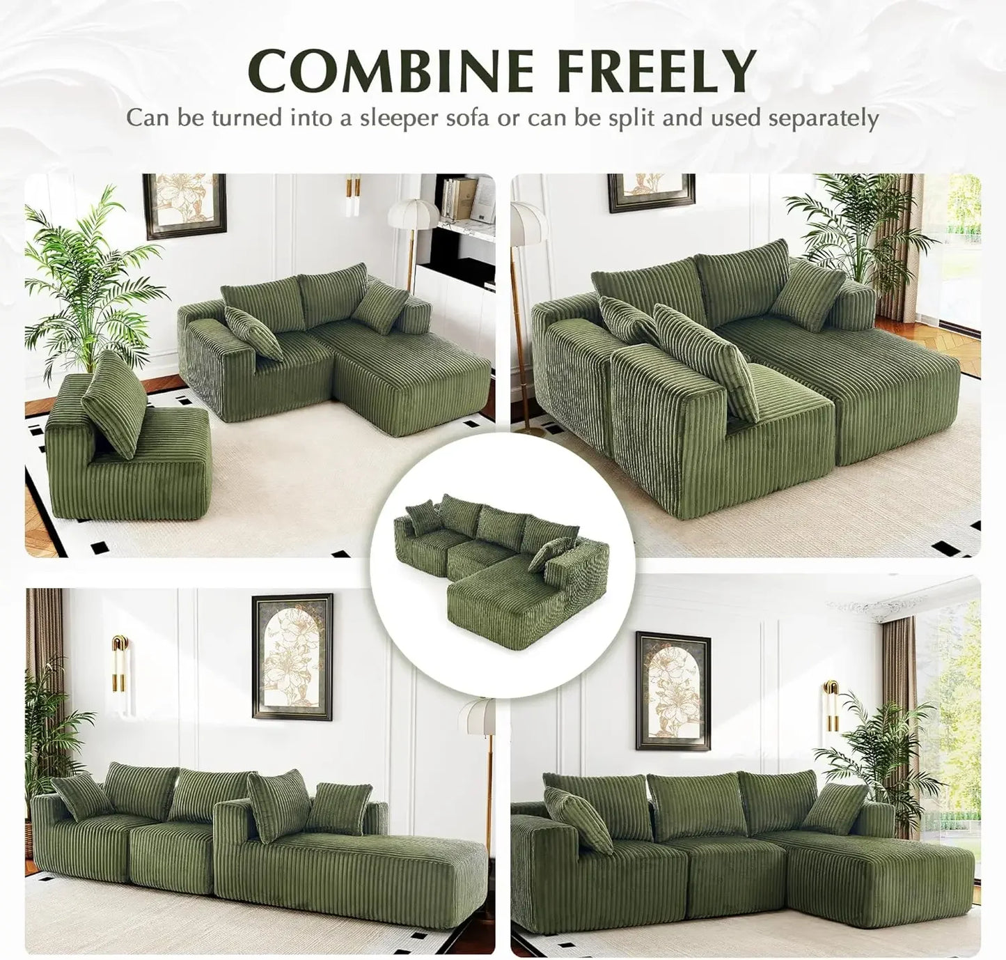 Modular Sectional Sofa for Living Room L Shaped Boneless Couch, Sofa Bed Memory Foam Couches with Chaise