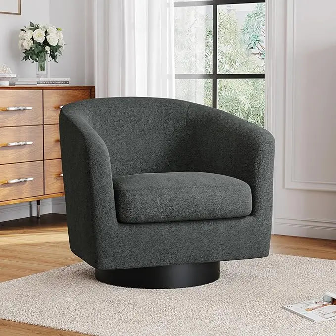 Faux Leather Swivel Barrel Accent Chairs, 360° Swivel Round Single Sofa Chair, Comfy Upholstered Club Armchair for Liv