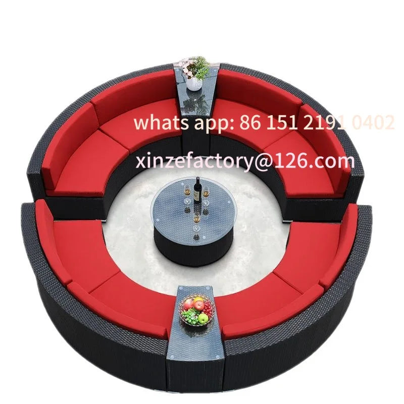 Customizable outdoor sofa villa garden courtyard circular curved rattan sofa coffee table combination outdoor leisure