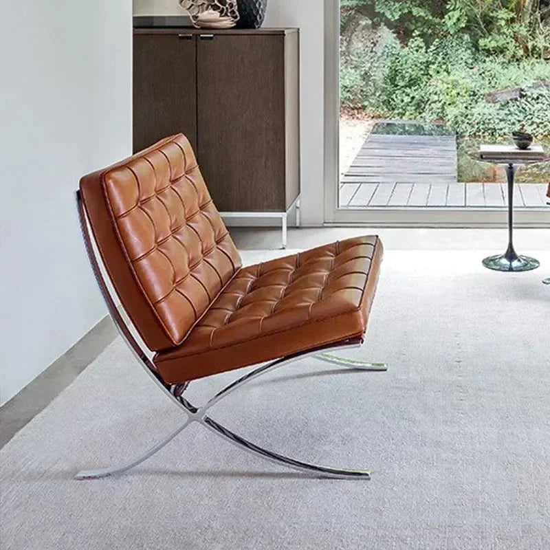 Soft Outdoor Minimalist Leather Apartment Living Room Balcony Lounge Chair Light Luxury Single Barcelona Leisure Sofa Chair