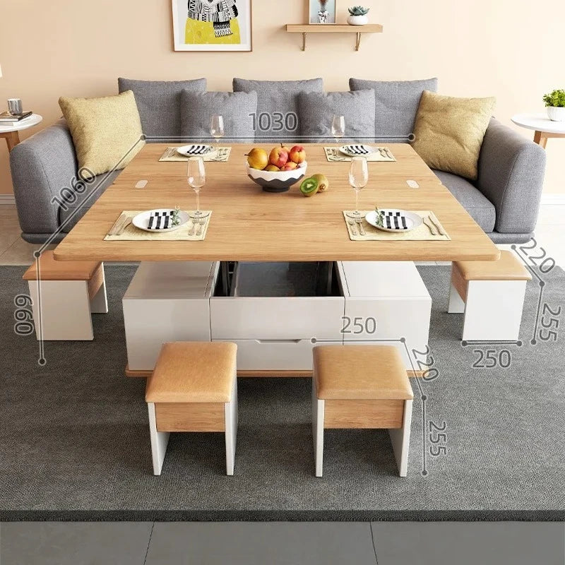 Creative Folding Dining Table Dual-Use Small Apartment Simple Unique Living Room Retractable Lifting Coffee Table Furniture