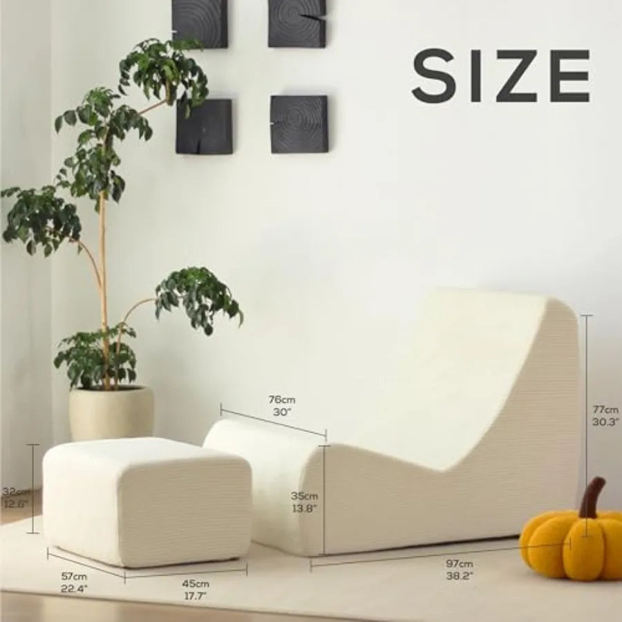 Bean Bag Chair Single Seated Foam Sofa Armless Floor Sofa with High Density Foam Removable and Machine Washable Cover White Lar