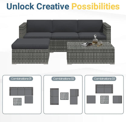 [New Arrival!]5-Pieces Outdoor Patio Furniture Set, All Weather Wicker Rattan Sectional Sofa, Patio Conversation Set with Cushio