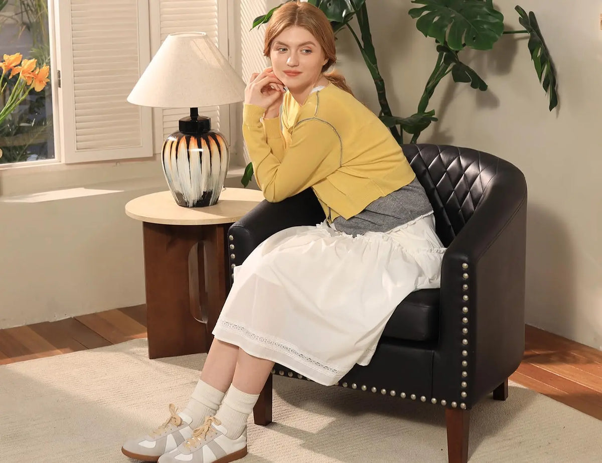 Barrel Chair Set of 2, Faux Leather Accent Chair with Cushion, Nail Trim & Diamond Grid Backrest, Black