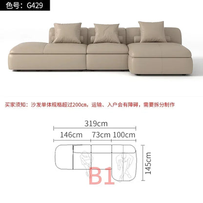 20031A Curved Leather Sofa First Layer Cowhide Semicircle Living Room Italian Modern Simple High-End Elegant