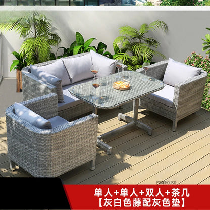 European Outdoor Garden Sofas Leisure PE Rattan Garden Terrace Sofa Chair Set Courtyard Balcony Double Sofa Outdoor Furniture AA